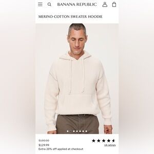 Banana Republic Cream Merino-Cotton Ribbed Hoodie